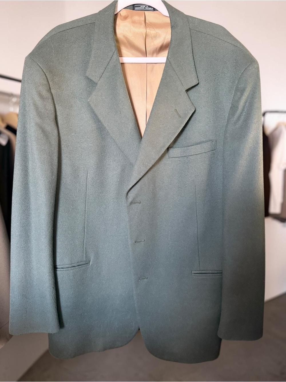 Stanley Blacker Men Dark Green Wool Blend Blazer Sport Coat 44L Tailored Jacket